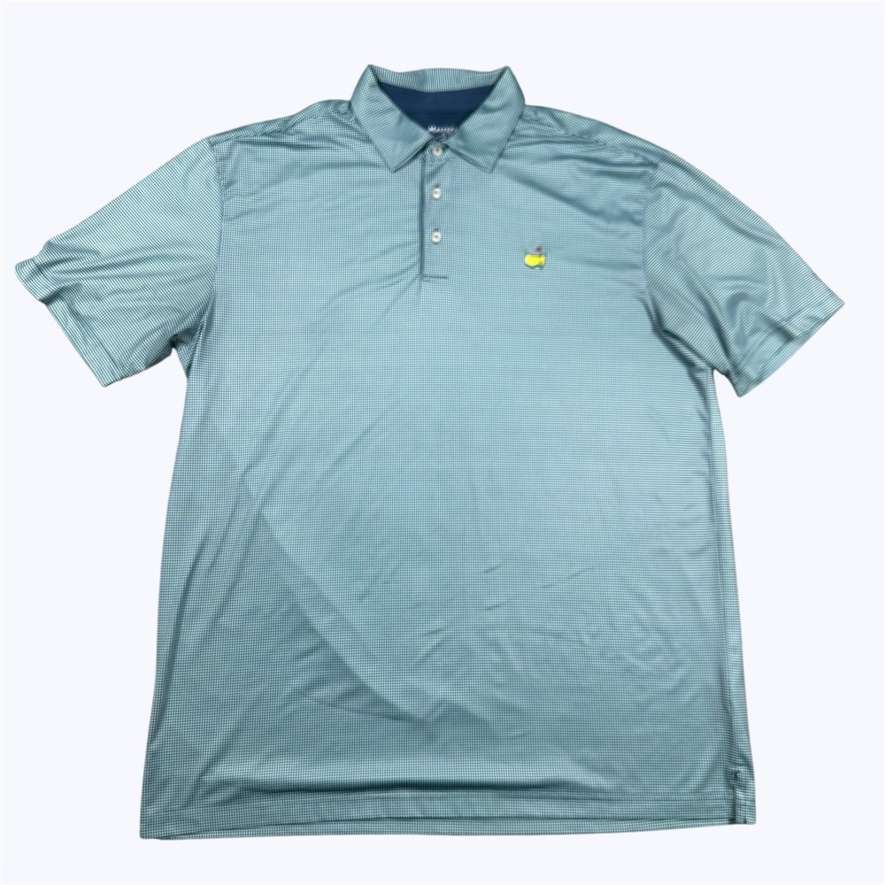 Masters Tech Polo Shirt Mens XL Blue Houndstooth Golf Short Sleeve Augusta EUC